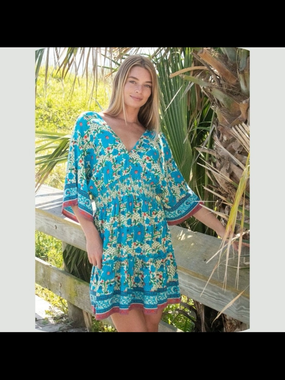 Natural life blue patterned short dress size large